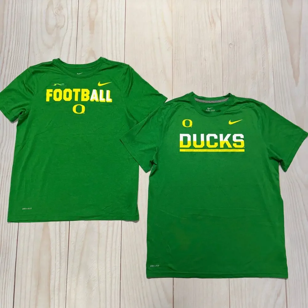 Nike Dri-Fit Oregon Ducks Green Football T-Shirts Boys Youth XL Lot of 2